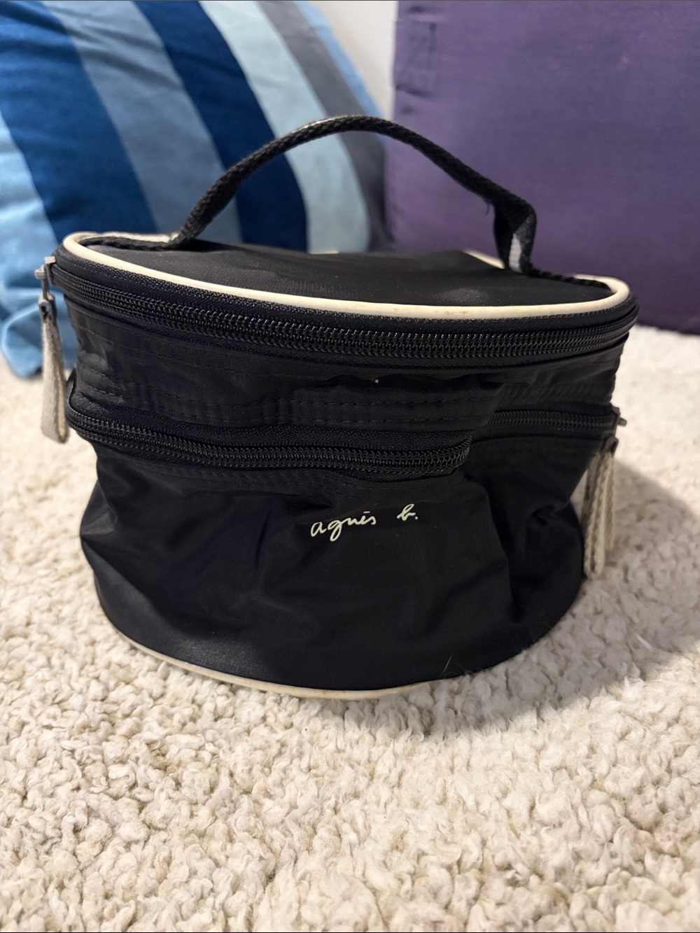 Agnes B. Black Cosmetic Case with Cream Trim
